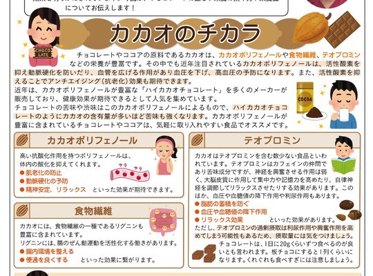 名古屋市の南区の整体、腰痛や骨盤矯正で人気の「ほほえみ整体院」の健康情報！　『健康だより2022年2月号（カカオのチカラ）』