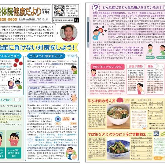 名古屋市の南区の整体、腰痛や骨盤矯正で人気の「ほほえみ整体院」の健康情報！　『健康だより2020年５月号（感染症に負けない対策をしよう!）』