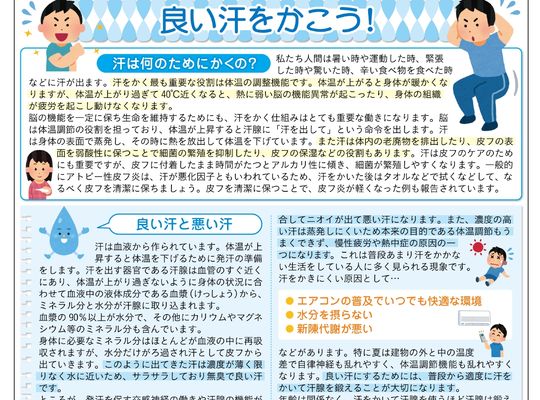 名古屋市の南区の整体、腰痛や骨盤矯正で人気の「ほほえみ整体院」の健康情報！　『健康だより202１年７月号（良い汗をかこう！）』
